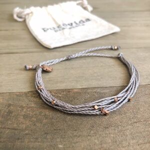 NWT Pura Vida Gray Braided Bracelet with Rose Gold Beads